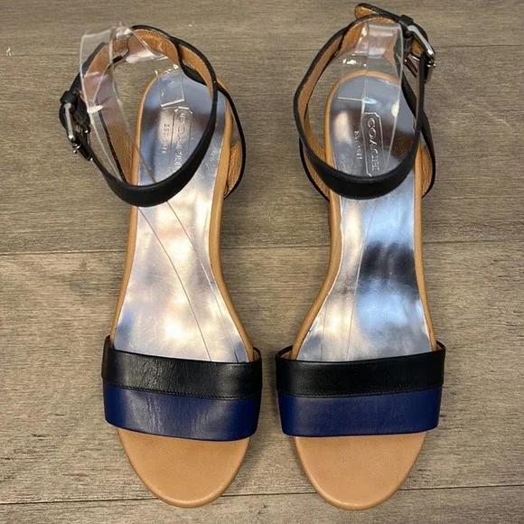 Coach Black and Blue Wedge Sandals - Picture 6 of 11